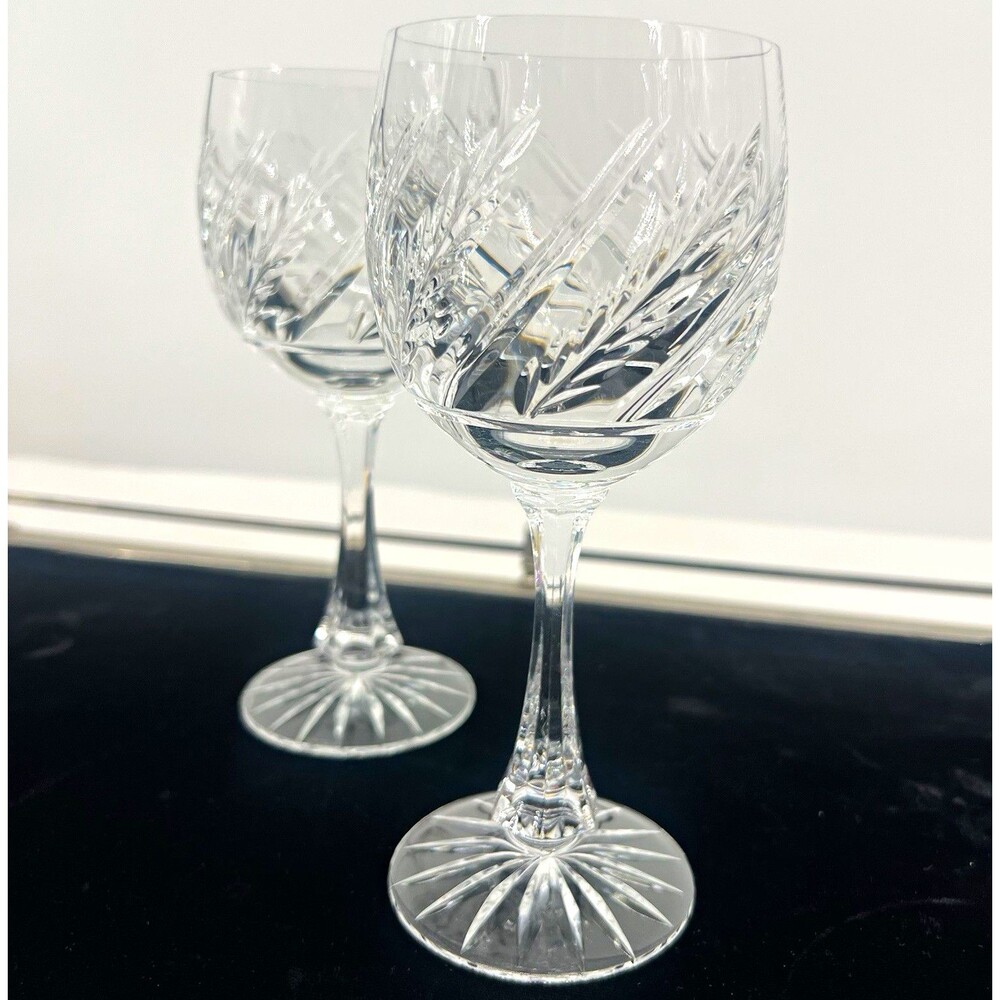 Galway Crystal Harvest Pattern Wine Goblets Set of 2 Irish Cut Crystal Stemware